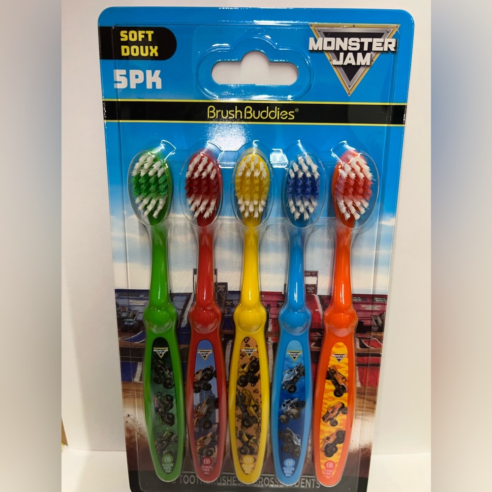 Brush buddies monster jam 5 count soft toothbrushes